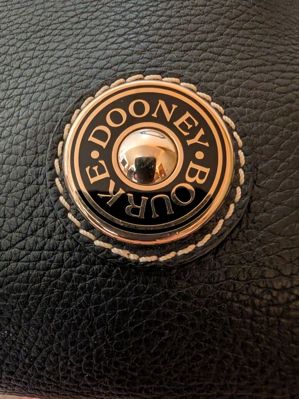 Dooney & Bourke-Black Leather Bag W/ White Stitching Detail - Silver Hardwa